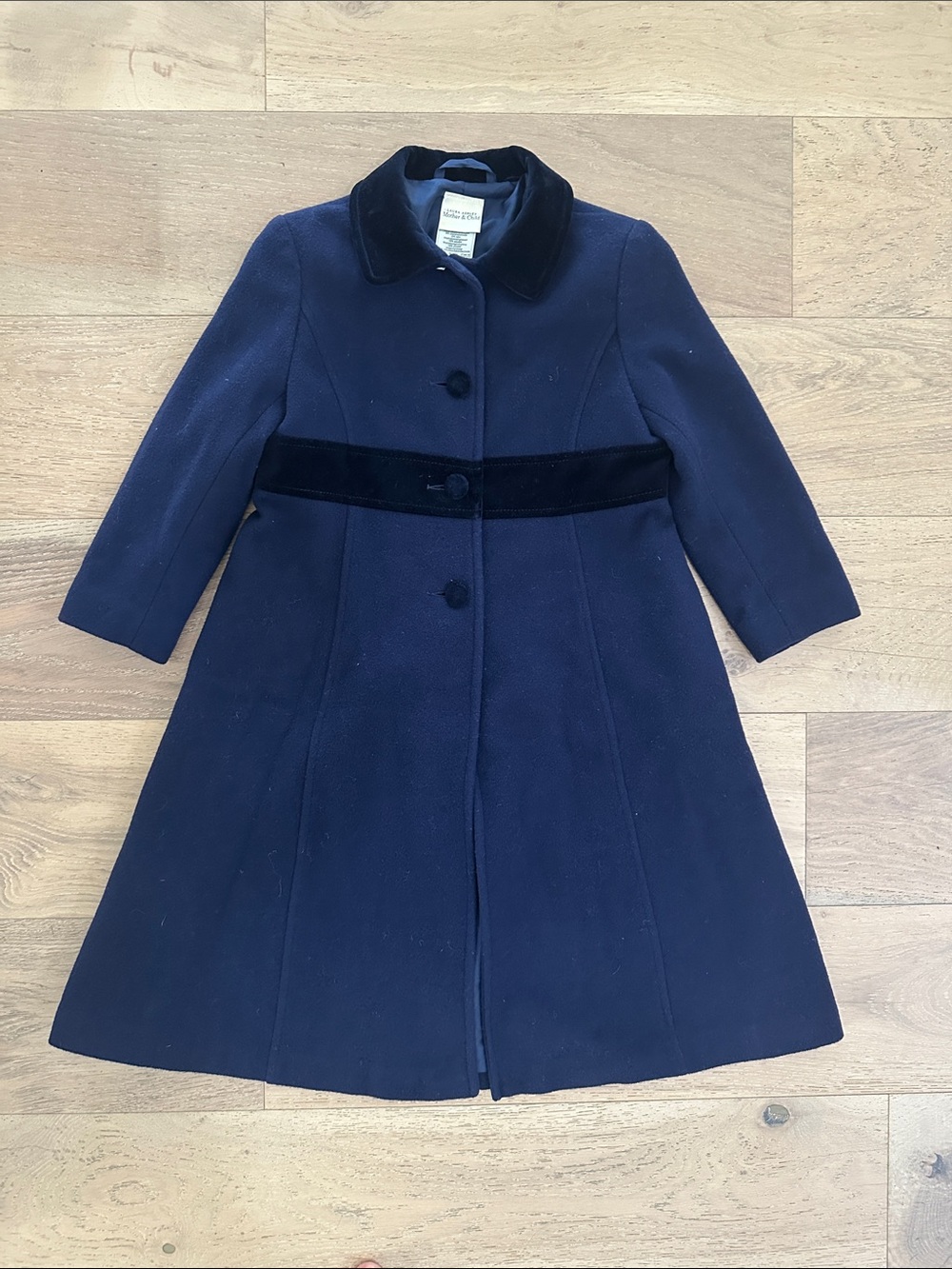 Laura Ashley Navy Pea Coat with Velvet Trim
